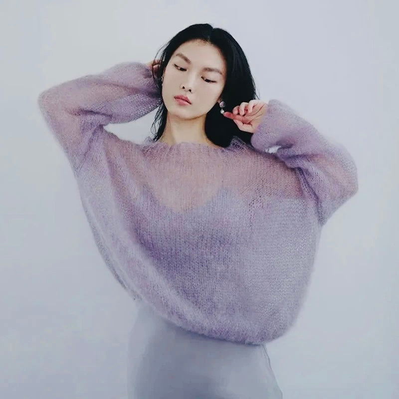 Purple Sheer Loose Fit Sweater