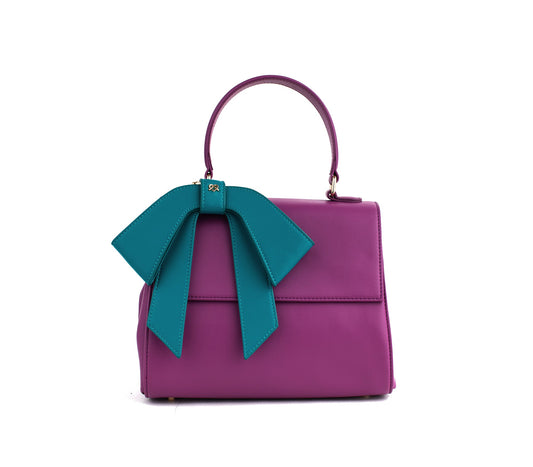 Purple Vegan Leather Bag with Blue Bow