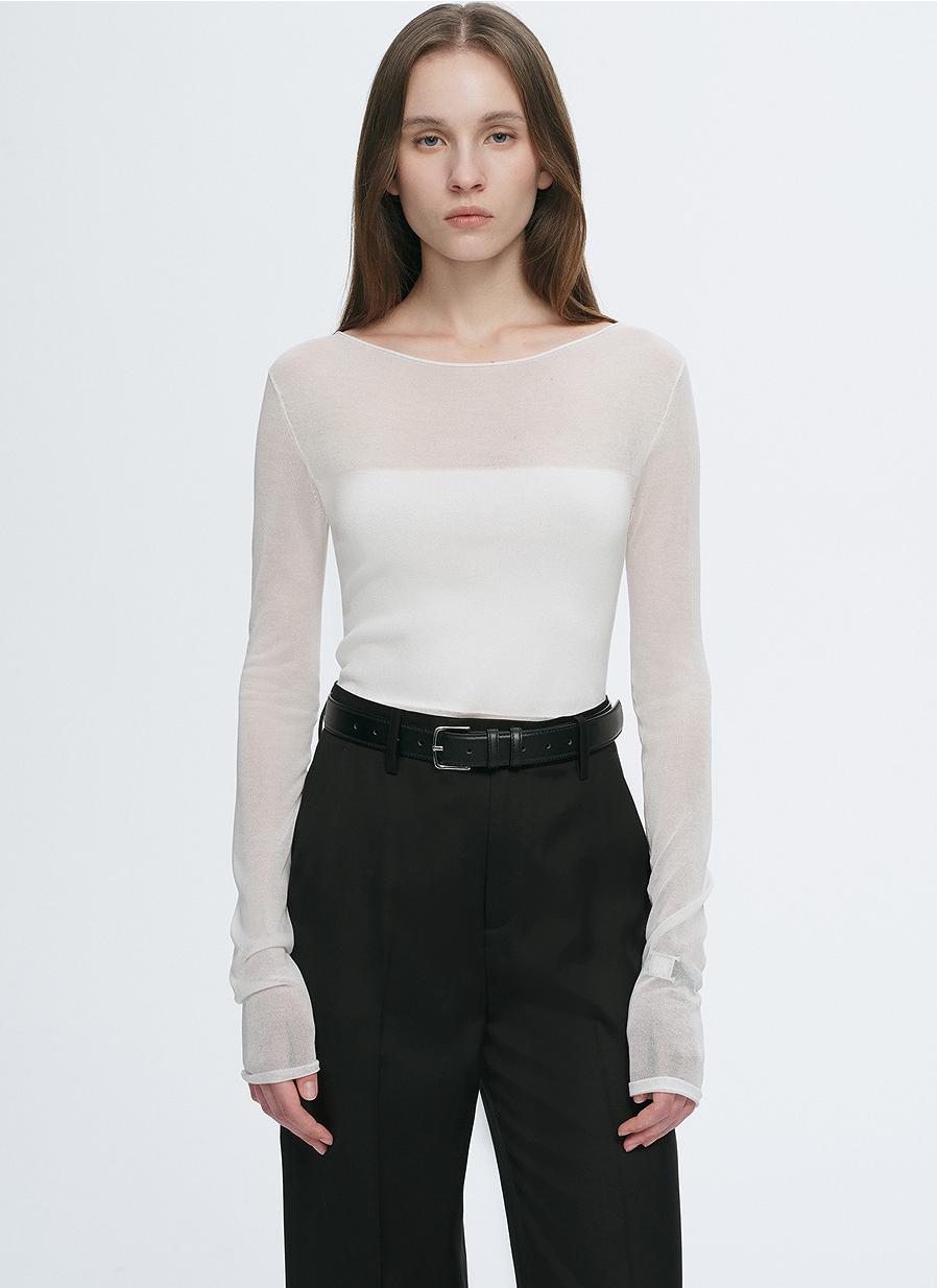 Transparent Patchwork Acetate Tencel Slim Fit Long Sleeve T-Shirt