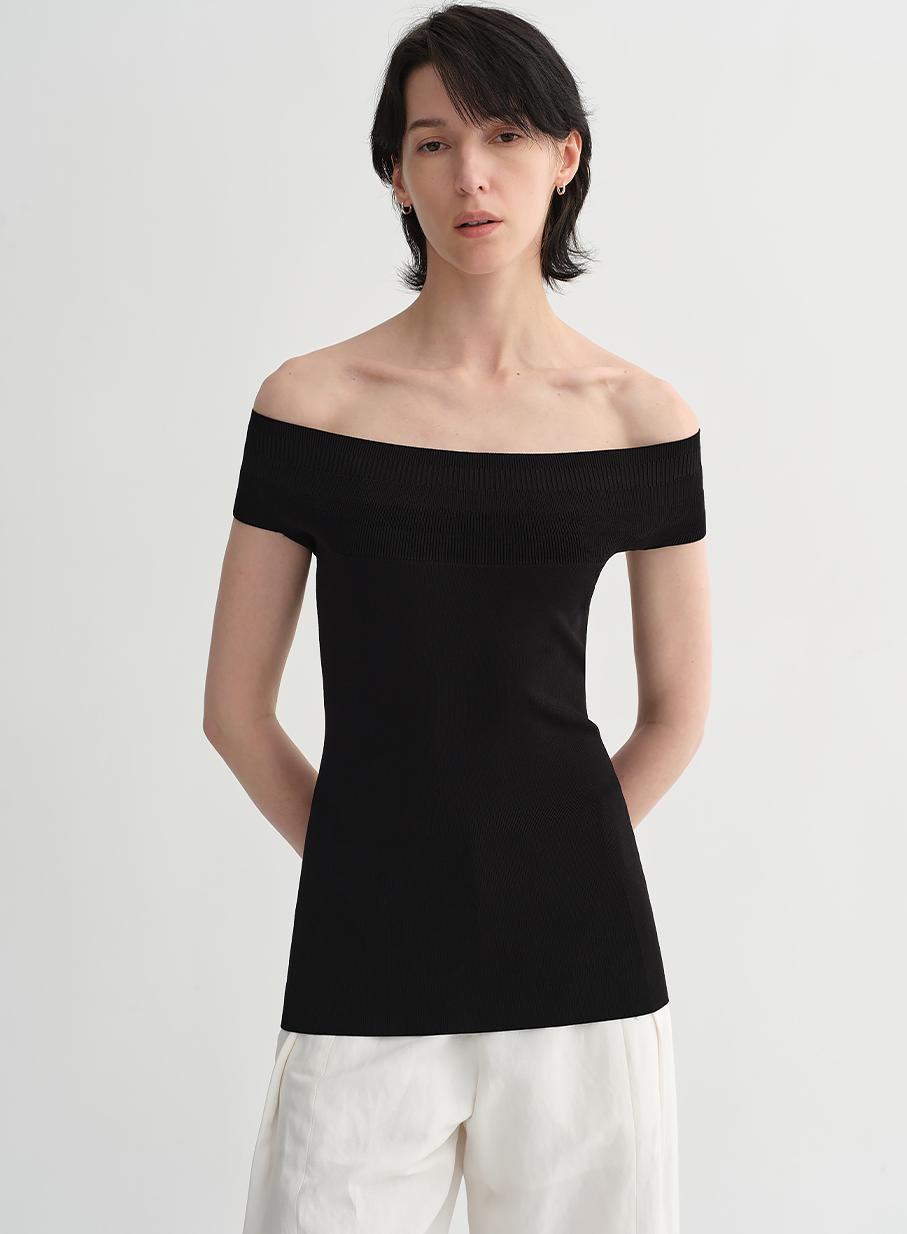 Mulberry Silk Blended Off-Shoulder Elegant Open Back Knitted Top