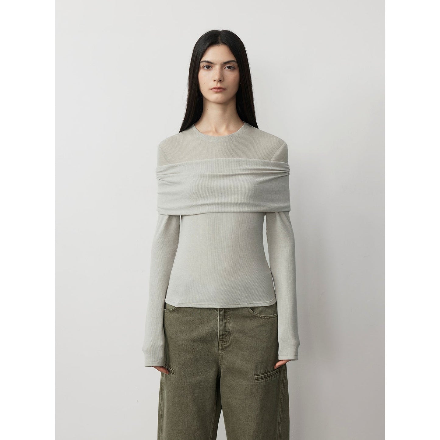 Layered Tencel Wool Fake Two-Piece Splicing Off-Shoulder Versatile Knitted Top