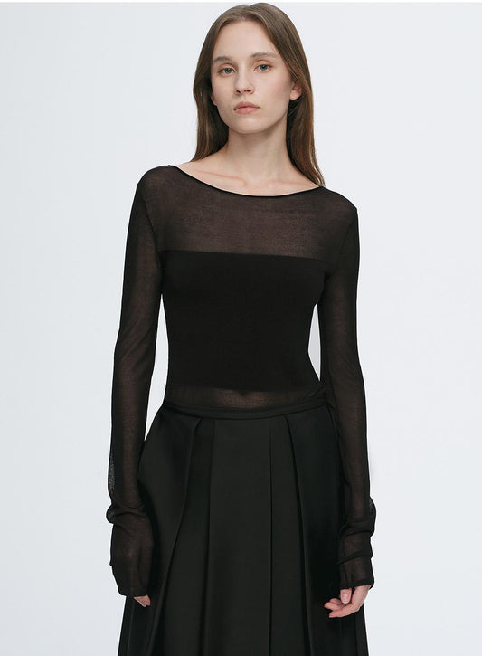 Transparent Patchwork Acetate Tencel Slim Fit Long Sleeve T-Shirt