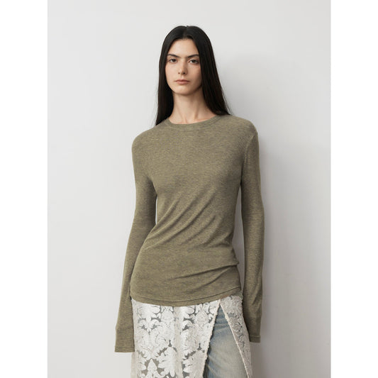 Merino Wool Blended Stretchy Breathable Fitted Minimalist Long Sleeved T-Shirt