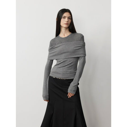 Layered Tencel Wool Fake Two-Piece Splicing Off-Shoulder Versatile Knitted Top