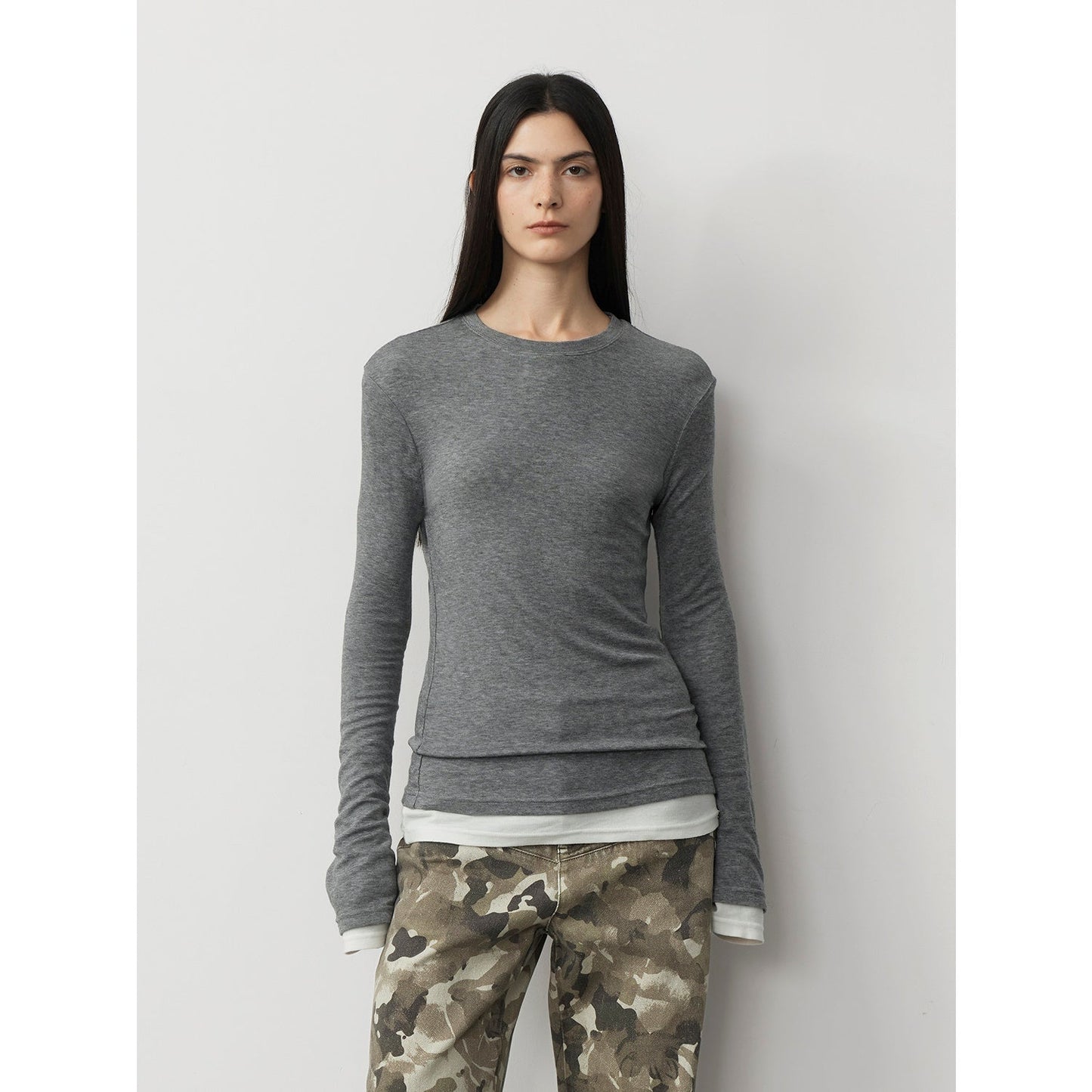 Merino Wool Blended Stretchy Breathable Fitted Minimalist Long Sleeved T-Shirt