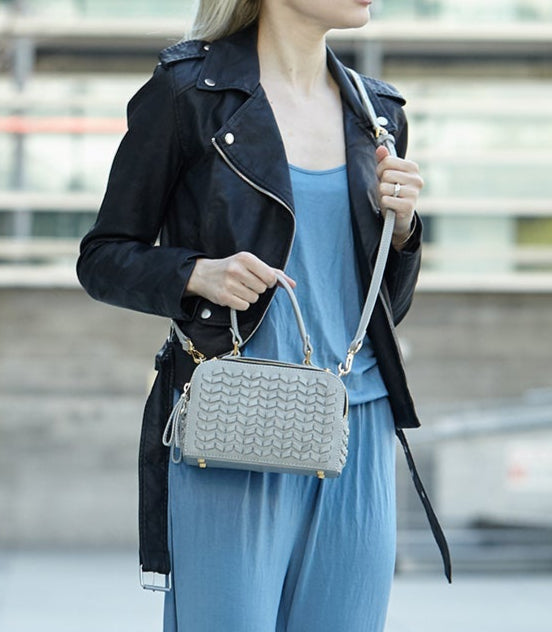 Kayla Light Gray Weave Leather Crossbody Purse