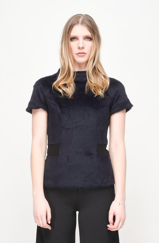 Faux Fur Dark Blue Ribe Top