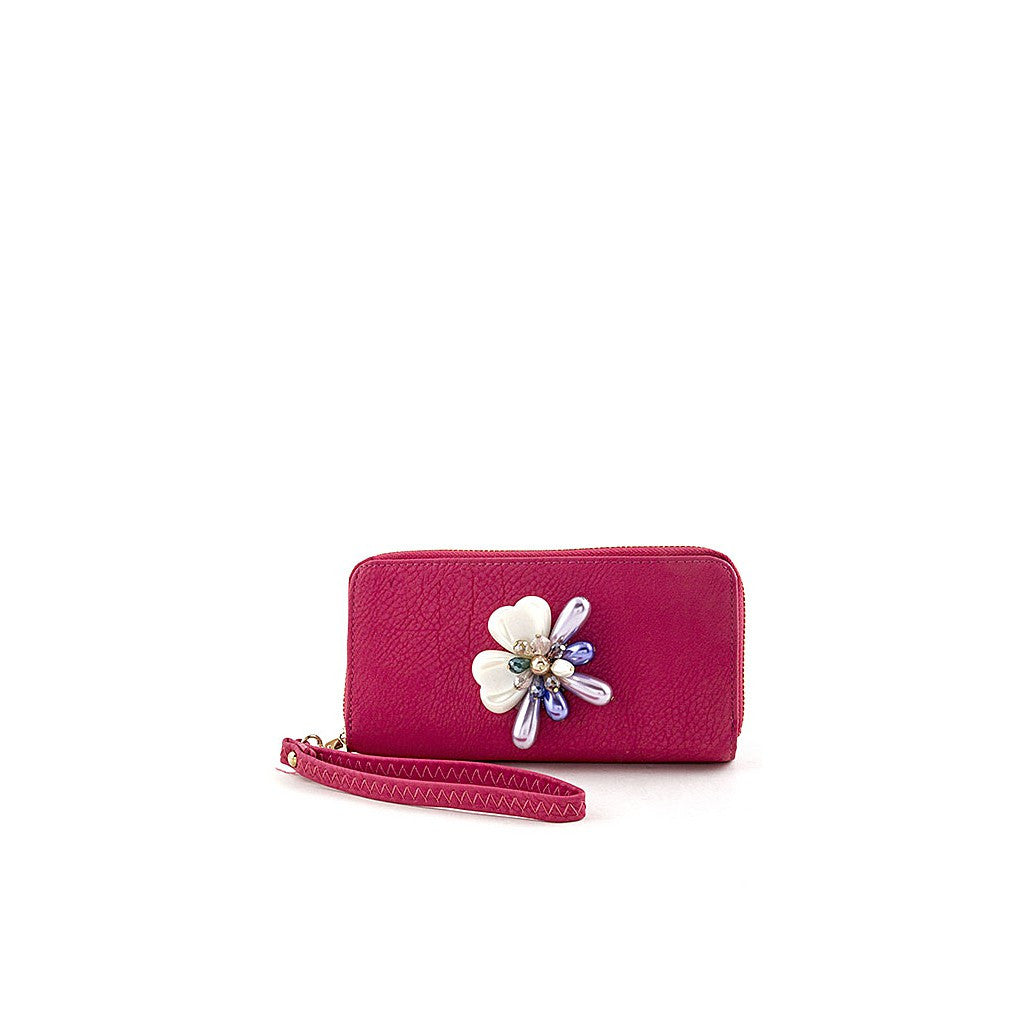 Fuchsia Floral Embellished Wristlet Wallet