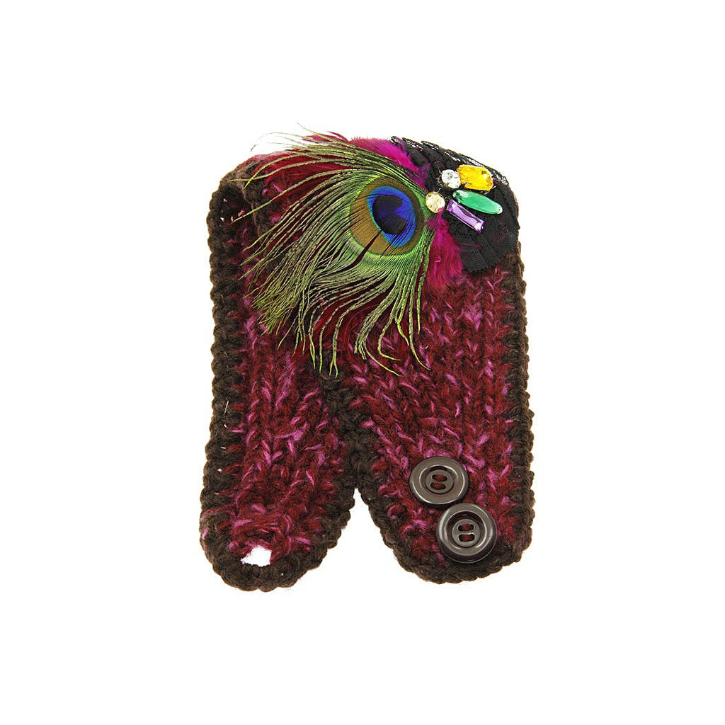 Fuchsia & Black Peacock Jeweled Knit Headband