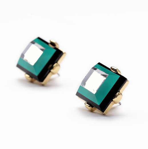 Square Shape Green Crystal Stud Earrings
