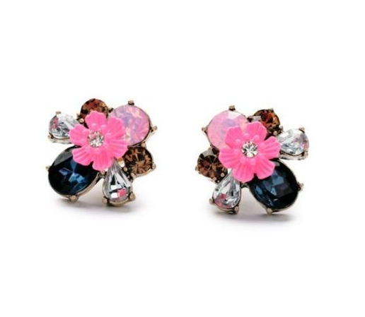 Neon Pink Flower Stud Earrings