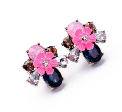 Neon Pink Flower Stud Earrings