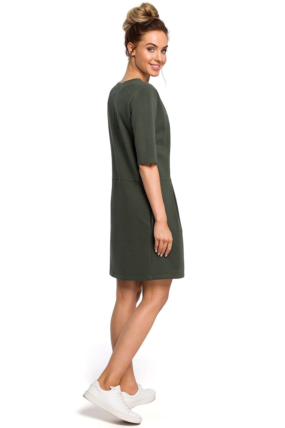 Minimalism Dropped Waist Dress with A Cute Bow on Shoulder