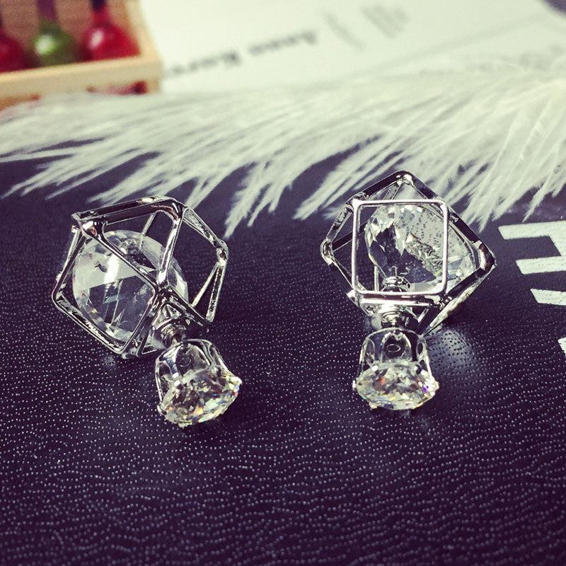 Geometric Hollow Stud Crystal Earrings