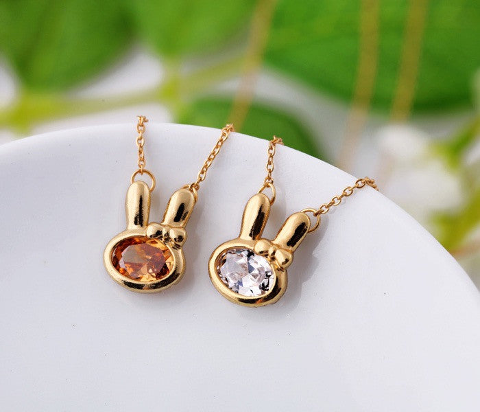 Girl Rabbit Design Crystal Necklace