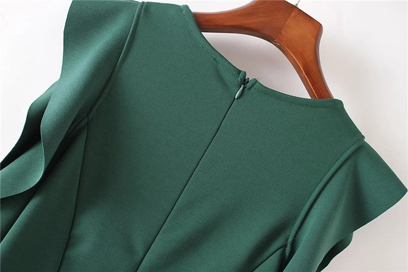 Elegant Slim Fit Ruffles Cut Away Shoulder A-Line Dress