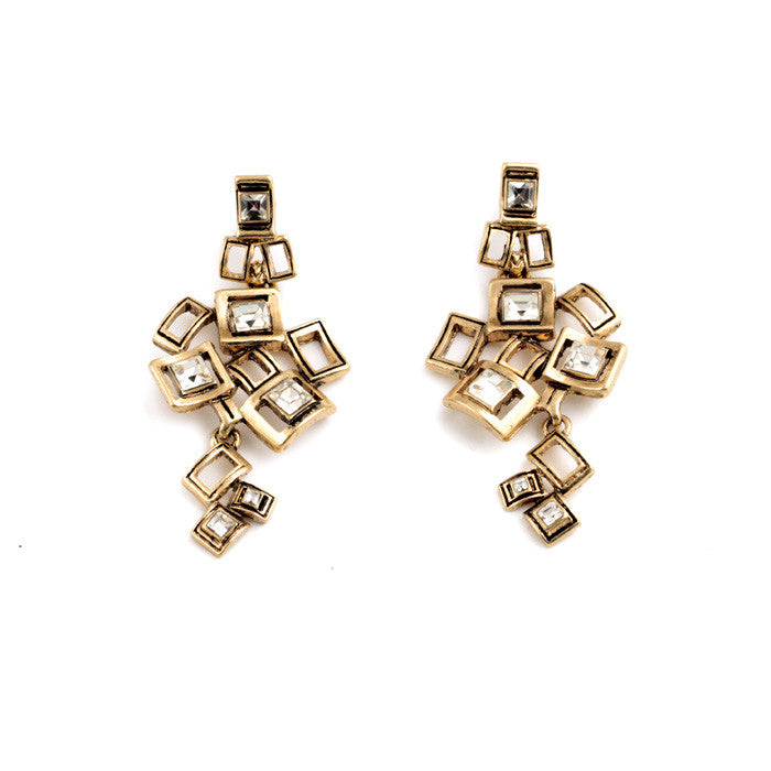Geometric Alloy Vintage Gold Crystal Earings