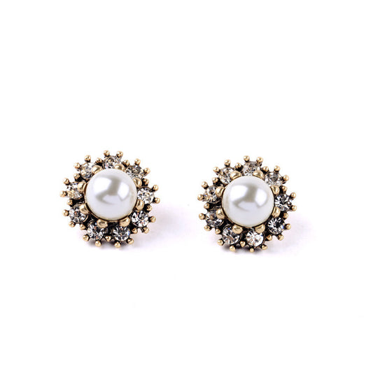 Pearl Flower Rhinestone Stud Earrings