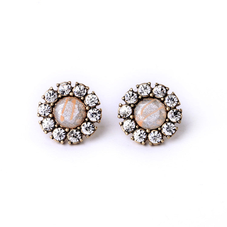 Simple Pink Stone Women Stud Earrings