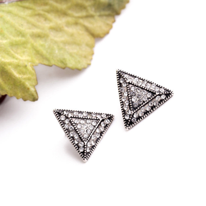 Crystal Geometric Triangle Stud Earrings