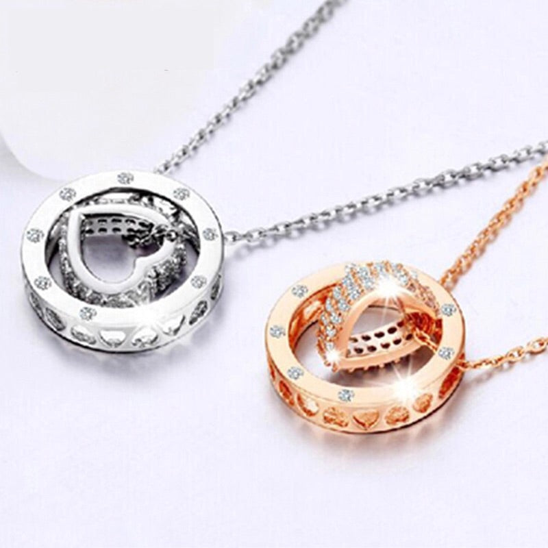 925 Sterling Silver Fashion Classic Love Zircon Pendant Necklace