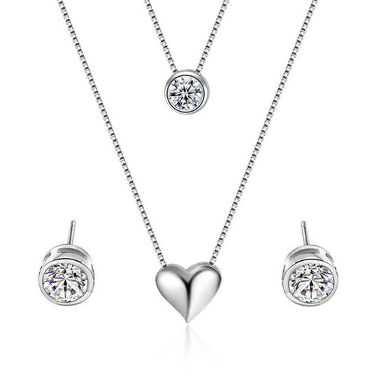 925 Sterling Silver Heart Pendants Multilayer Jewelry Set