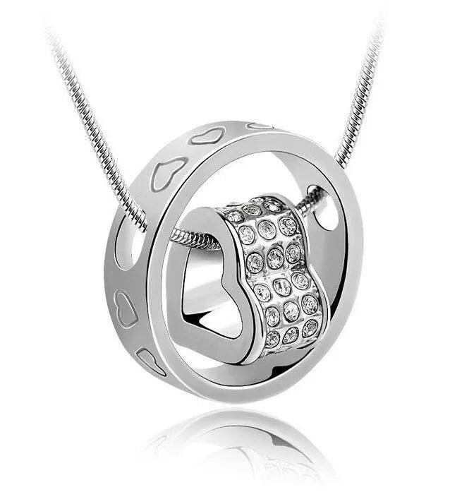 925 Sterling Silver Heart and Circle Pendant Necklace
