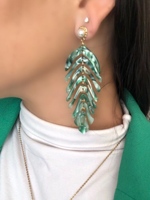 Long Green Leaf Earrings