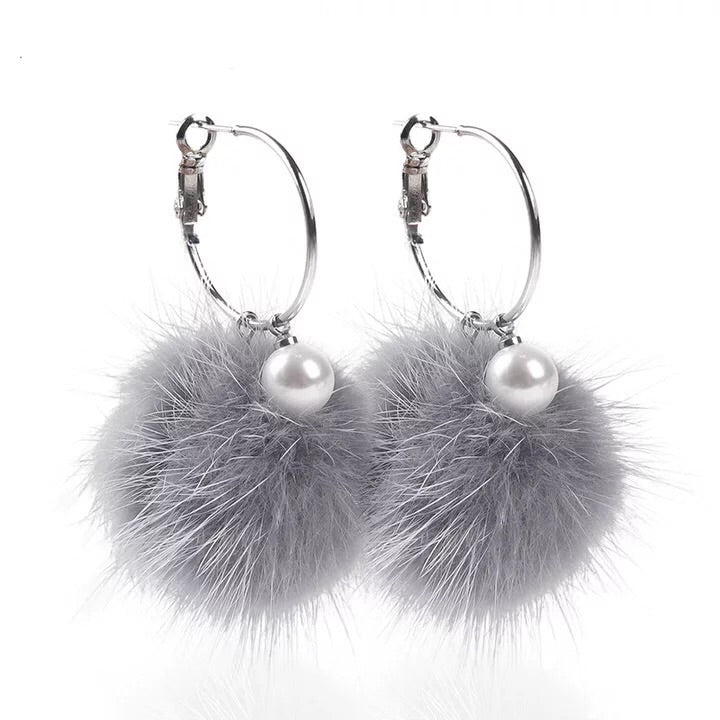 Fur Ball Dangle Earrings- Out Of Stock