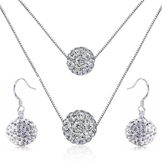 925 Sterling Silver Crystal Balls Pendants Multilayer Necklace Set