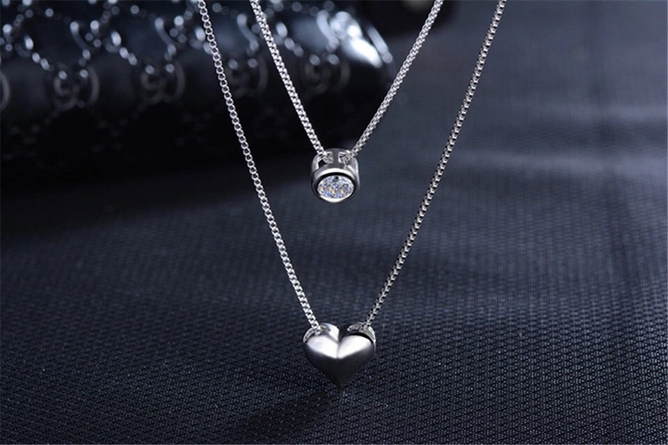 925 Sterling Silver Heart Pendants Multilayer Jewelry Set