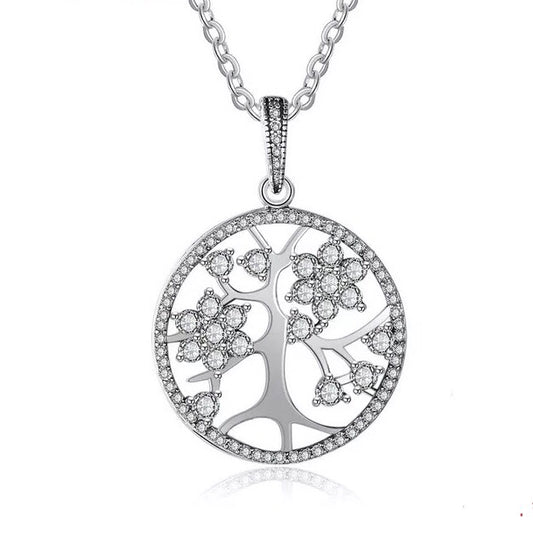 Tree Of Life Cubic Zirconia 925 Sterling Silver Pendant Necklace