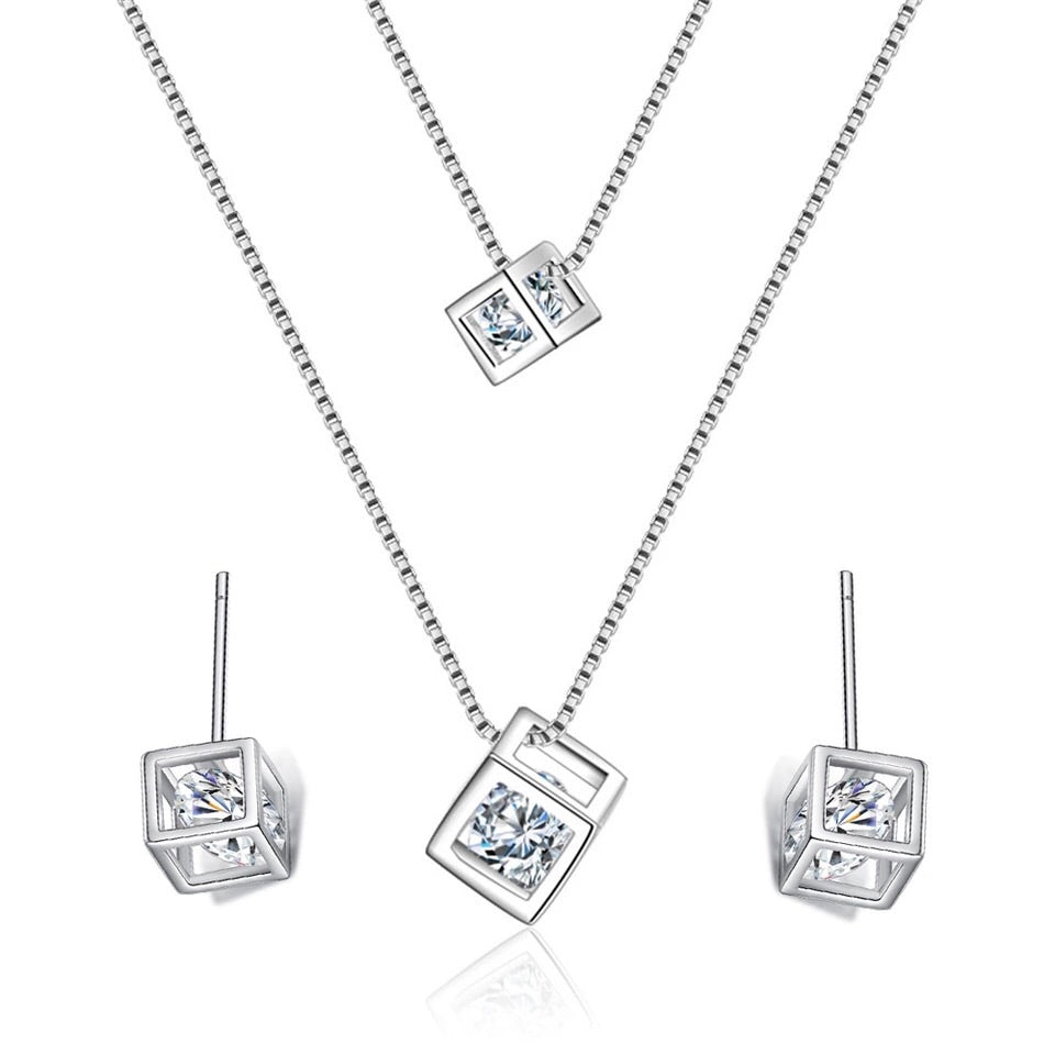 925 Sterling Silver Rubik's cube Pendants Multilayer Jewelry Set
