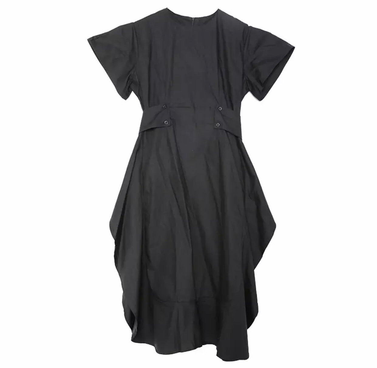 Black Short Sleeve Side Slit Ruffles Dress