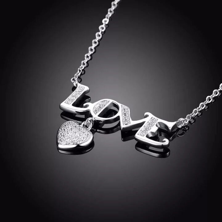 925 Sterling Silver Necklace Letter LOVE with Heart CZ Stone