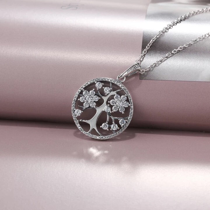 Tree Of Life Cubic Zirconia 925 Sterling Silver Pendant Necklace