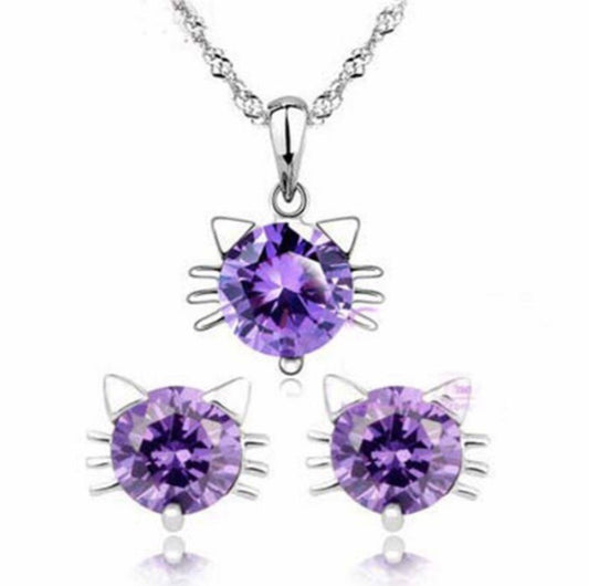 100% Sterling Silver Kitty Jewelry Set