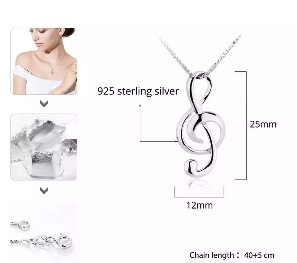 Musical Note 925 Sterling Silver Pendants Necklace