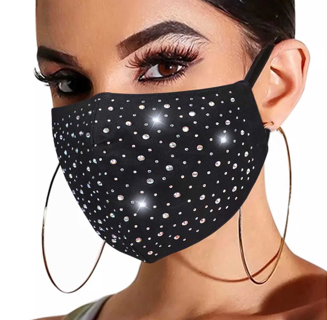 Black Fashionable Rhinestones  Face Mask