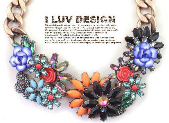 Three-Dimensional Big Flower Crystal Multi-Colored Choker Necklace