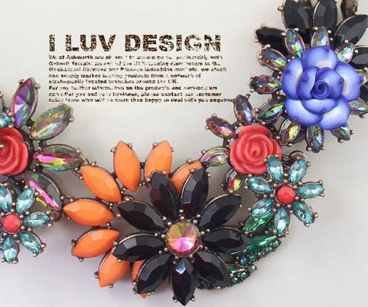 Three-Dimensional Big Flower Crystal Multi-Colored Choker Necklace
