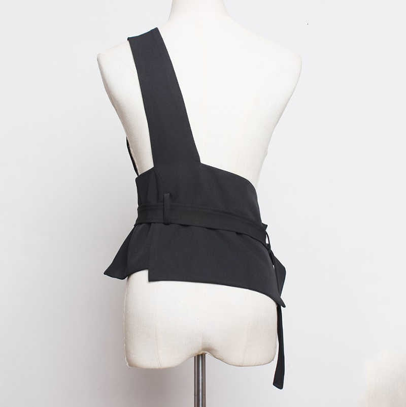 Black Asymmetrical One Shoulder Bandage Vest with Adjustable Waist Stap
