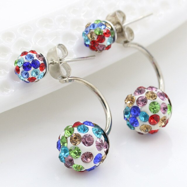 Double Pearl Stud Earrings Women Double Side Ball Beads Two Faced Silver Crystal Rhinestone Zircon Ear Jewelry Accessories