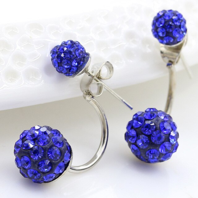 Double Pearl Stud Earrings Women Double Side Ball Beads Two Faced Silver Crystal Rhinestone Zircon Ear Jewelry Accessories