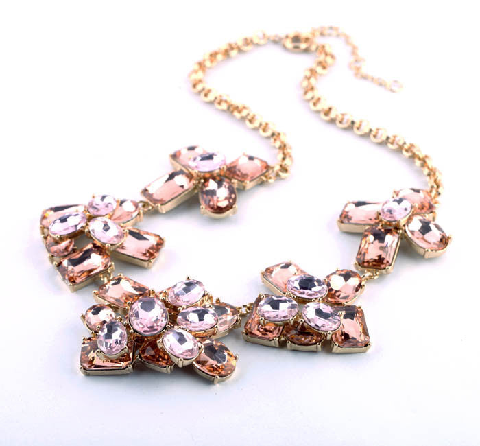 Glass Crystal Sparkle Flowers Statement Necklace