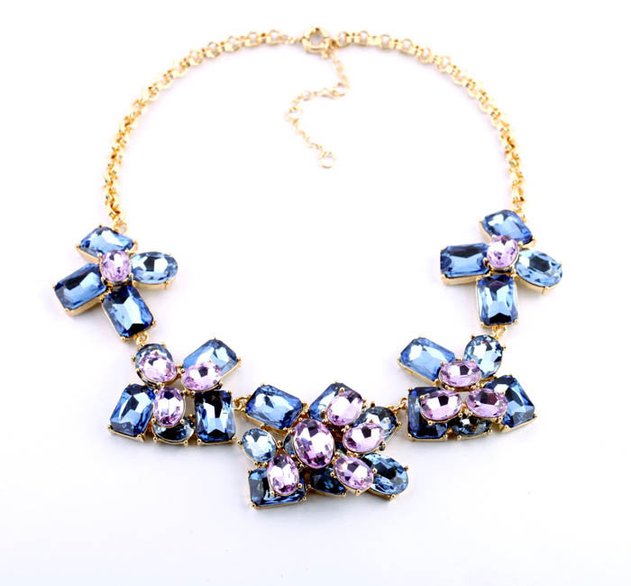 Glass Crystal Sparkle Flowers Statement Necklace