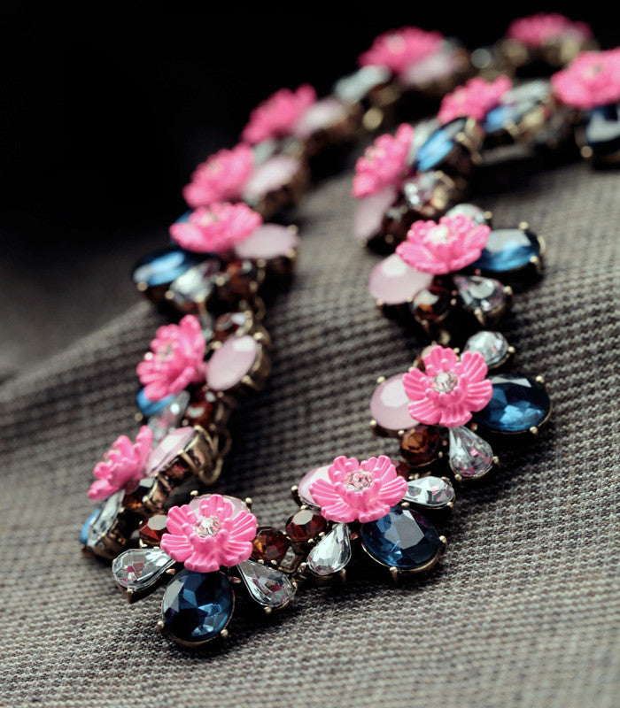 Sweet Flowers Rhinestone Statement Necklaces