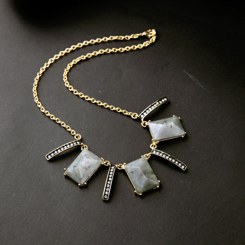 Trendy Grey Stone Pendant Necklace
