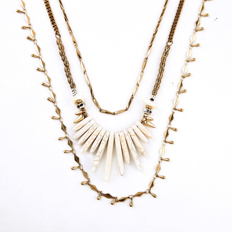 Natural Stone Long Chain Removable Multi Layer Necklace