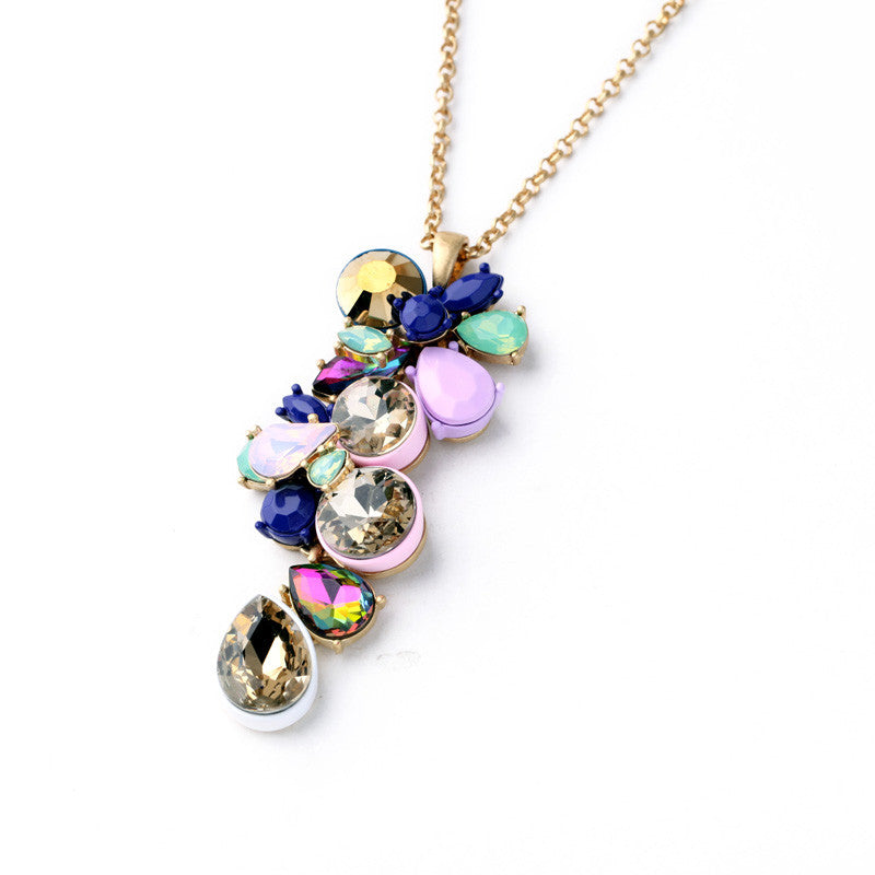 Color Crystal Long Chain Pendants Necklace